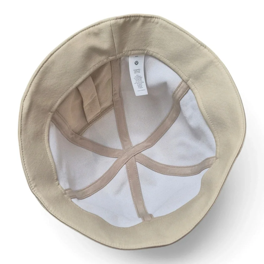 Lululemon Packable Bucket Hat M/L Beige Khaki Wide Brim Pocket Green Loop